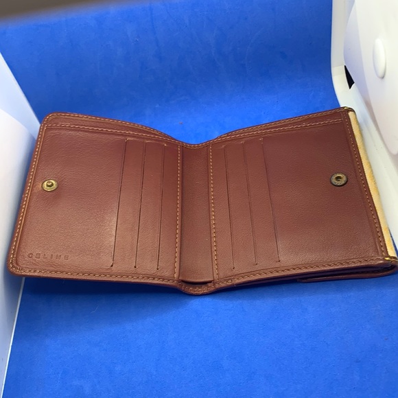 Auth CELINE Macadam Yellow Dark Brown Denim Leather Double-hook Wallet - Picture 4 of 15